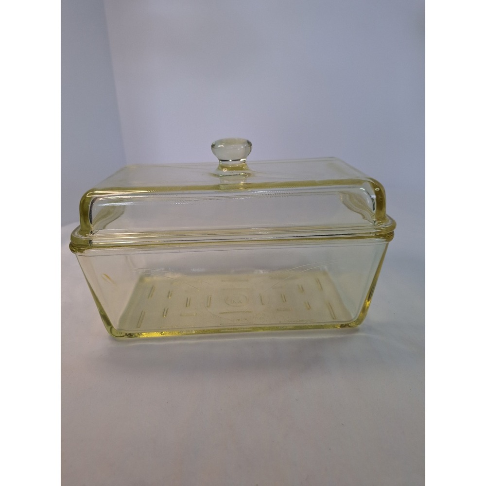 McKee Yellow Glass Refrigerator Dish Lid Vintage Depression Glass Box